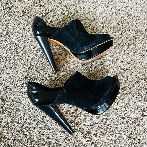 STEVEN by Steve Madden Sweatime black patent leather and black suede d’Orsay hee - Picture 4 of 7